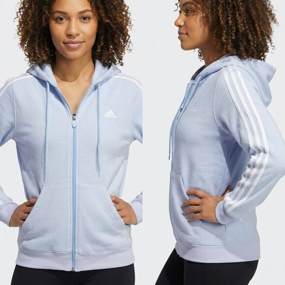 adidas Tops - ❌SOLD❌ Adidas Light Blue Essentials 3-Stripes Fleece Full-Zip Hoodie - Size M